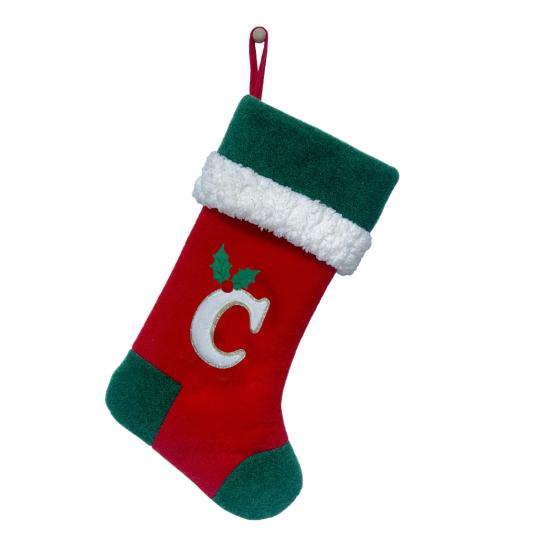 18 Inches Monogram Christmas Stockings with Letters Embroidered Initials Xmas Hanging Stockings for Fireplace Christmas Party Decoration