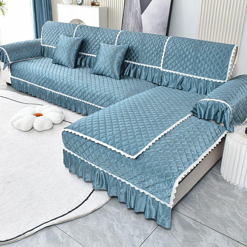 Роскошный золотой бархатный чехол для дивана для гостиной, однотонный грязеотталкивающий чехол для дивана, эластичная защитная подушка, 1-3 места, диванное полотенце