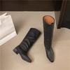 Модные ботфорты до колена Женские остроносые слипоны Плетеные с высоким голенищем Высокий противоскользящий износостойкий блочный каблук Ботинки-чулки