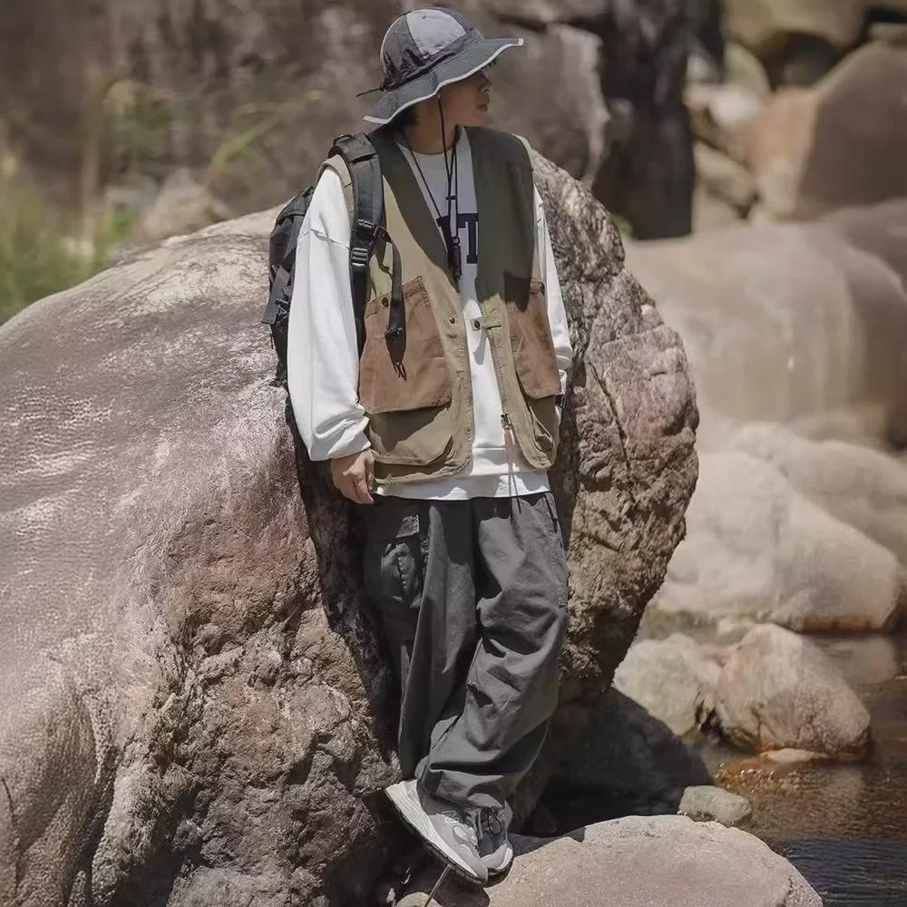 Мужской ретро-жилет CityBoy в японском стиле с несколькими карманами - функциональный дизайн без рукавов на молнии