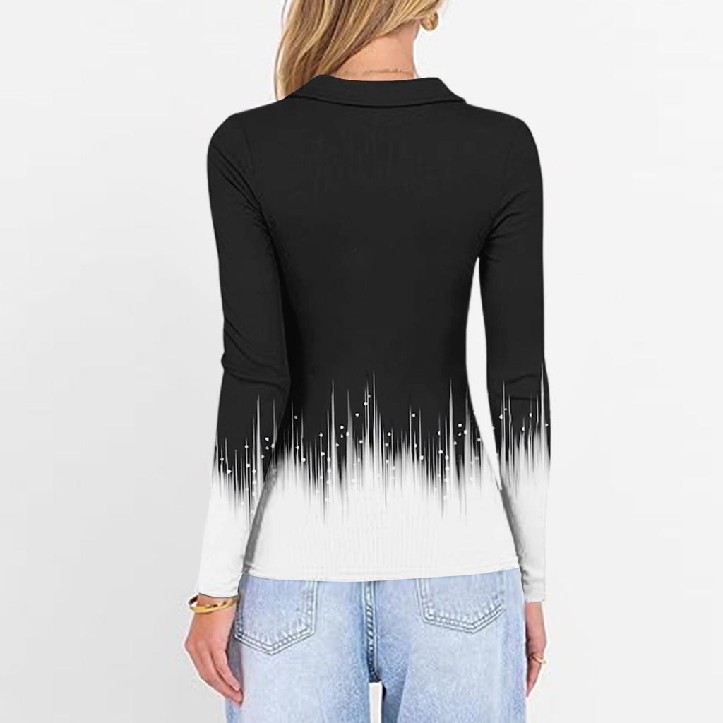 Women's Fashion Casual Print V-Neck Long Sleeve Button-Down Top