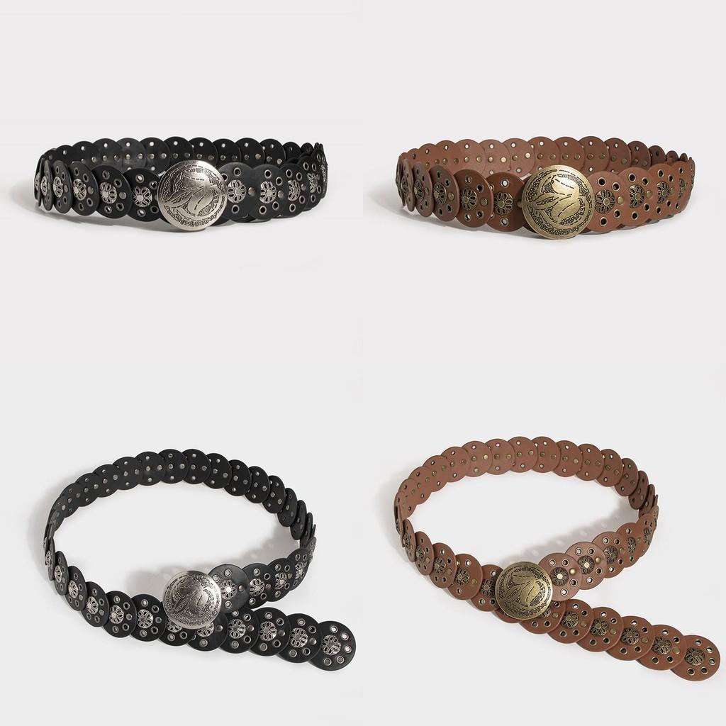 Панк-рок широкий кожаный ремень с клепаными люверсами для повседневной уличной одежды и для дам