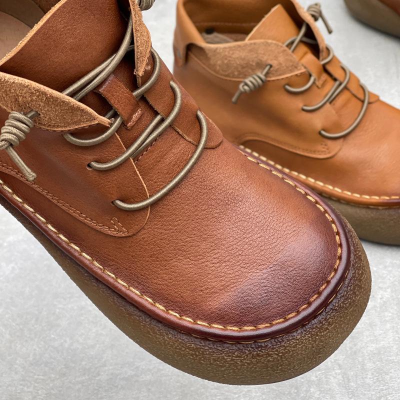 Johnature Женская обувь ручной работы из натуральной кожи, универсальные ботильоны из коровьей кожи в британском стиле с круглым носком