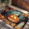 Halloween Pumpkin Lamp and Elf Small Floor Mat Decoration Bathroom Carpet Kitchen Mat Home Living Room Entrance Rug Home Decor
