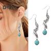 1 пара женских висячих сережек в стиле ретро, противоаллергические, в богемном стиле, в форме закрученного пера, с гальваническим покрытием, искусственная бирюза, ювелирные изделия для ушей, длинный крючок для выпускного вечера