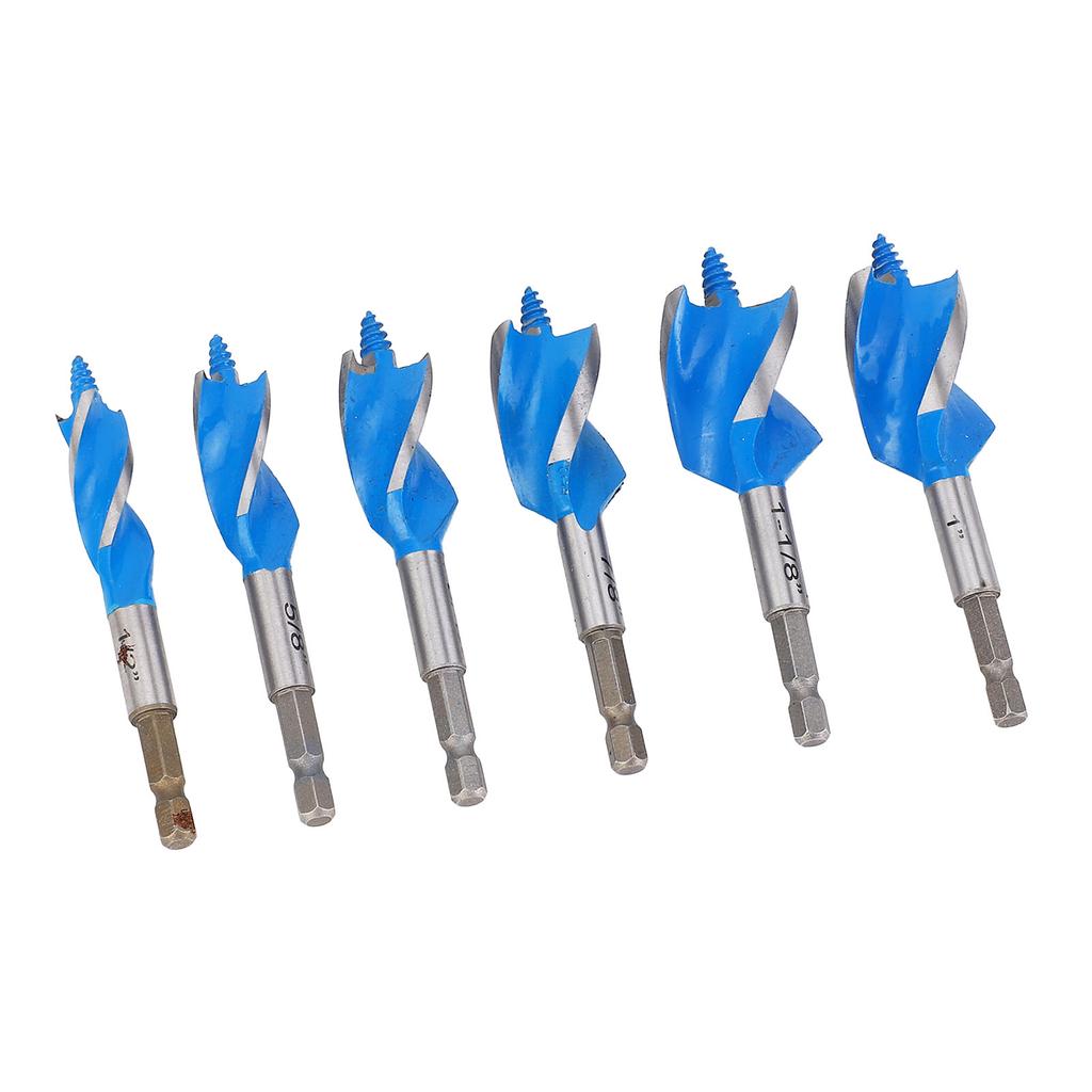 Набор из 6 сверл по дереву 1/2 дюйма, 5/8 дюйма, 3/4 дюйма, 7/8 дюйма, 1 дюйм, 1-1/8 дюйма, 4 канавки, 4 паза, шестигранный хвостовик 1/4 дюйма