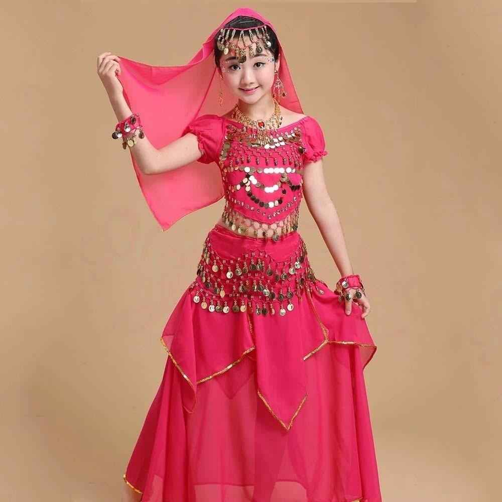 Платье принцессы, костюмы для танца живота, красочная индийская одежда для девочек, милый комплект танцевальных костюмов для малышей
