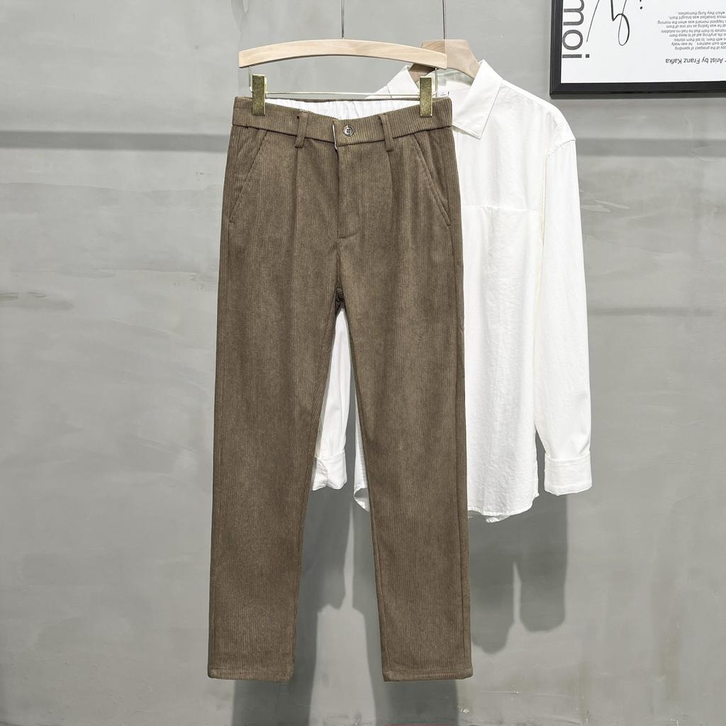 Men's Corduroy Casual Winter Pants with Plus Velvet - Korean Style Tapered Fit