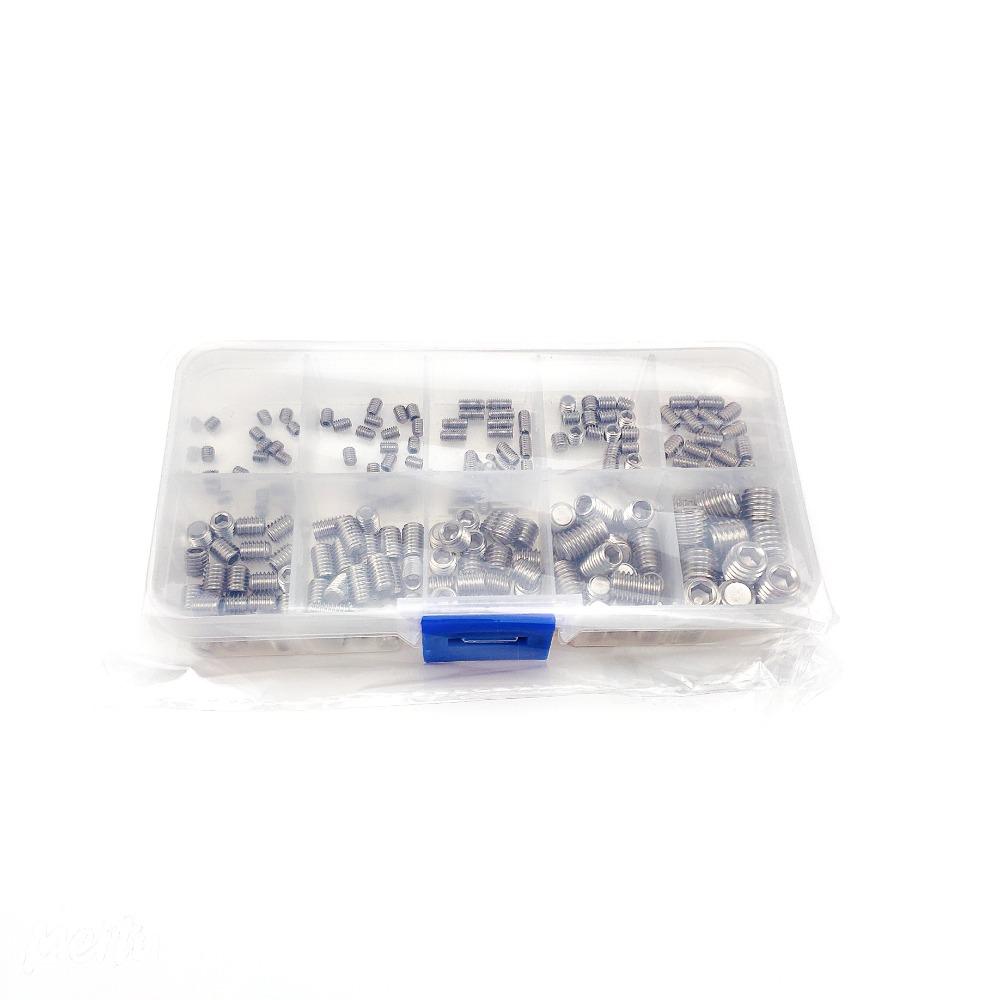 200pcs 10 Size Allen Head Socket 304 Stainless Steel Drive Cup-Point Set Grub Screws  Machine Meter