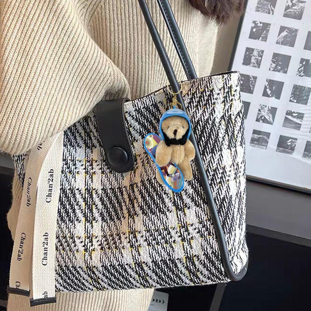 Bag Charm Little Skate Bear Plush Keychain Fluffy Skateboard Bear Keychain  Kids Girls Toys