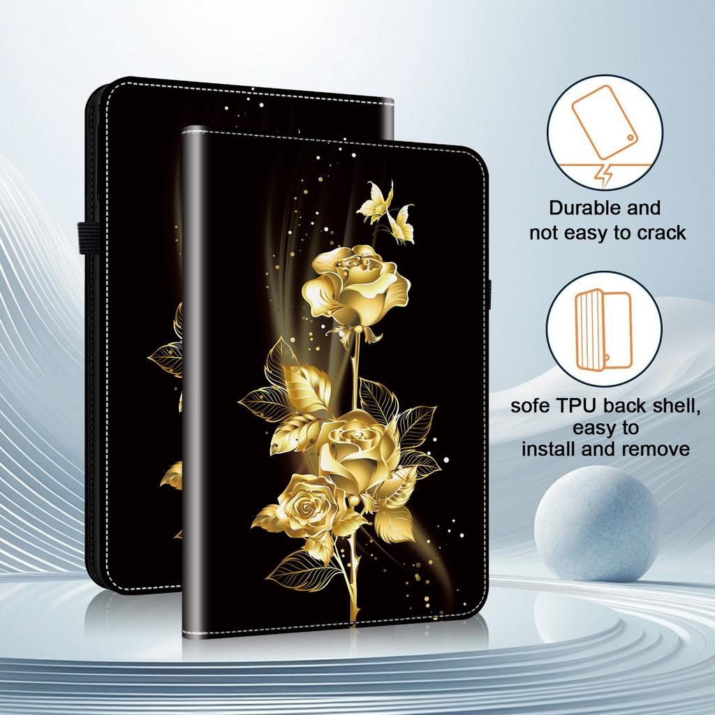 Кошелек-книжка из искусственной кожи с рисунком золотой бабочки и розы для планшета Samsung Tab A 10.1/Tab A 8.0/Tab S6 Lite/Tab S7/Tab S8/S9/Tab A7/A8/A9..