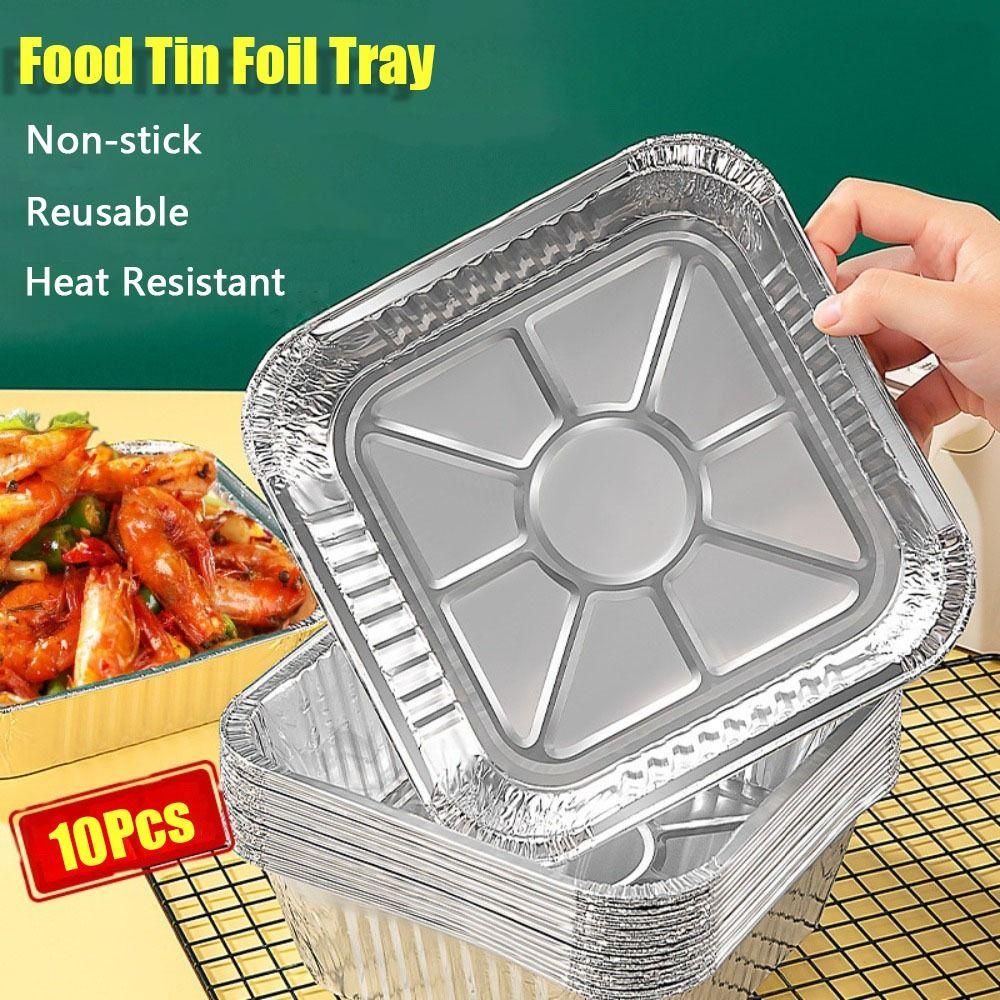 10Pcs Reusable Food Tin Foil Tray 6/7/8 Inch Air Fryer Tray Durable Aluminum Foil Box