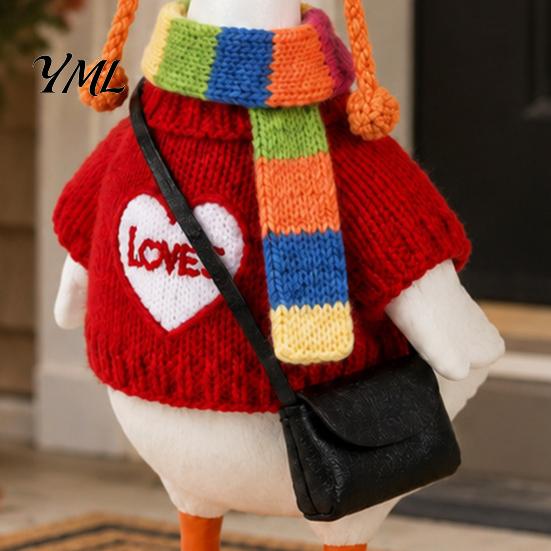 Polyester Goose Outfit 7 Inch Desk Outfits, 4 Pcs Knitted Sweater Hat Scarf Tabletop Clothes Crossbody Bag Winter Holiday Accessory for Office, Shelf,