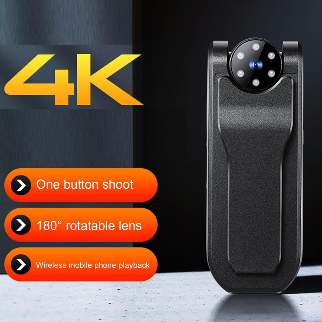 4K Mini Body WiFi Pocket Worn Wearable Small Video Recorder with Rotatable Lens and Night Vision Sports Camera Police Body Cam for Law Enforcement