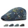 Womeb Cap Denim Beret Flower Print Cap Forward Cap Newsboy Caps for Men Peaked Cap