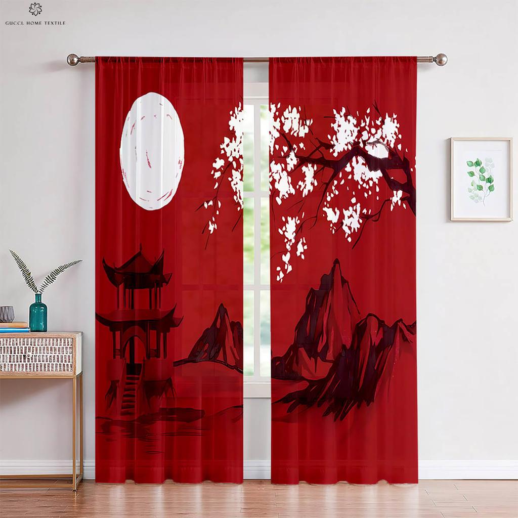 Чернильный пейзаж персиковый цвет национальный стиль принт занавеска спальня гостиная кабинет дзен декоративная занавеска домашний текстиль 2 шт