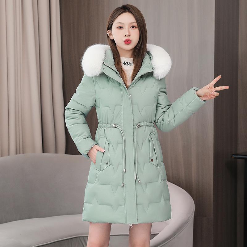 Winter Long Cotton Coat for Women Winter Coat Cotton Jacket Slim Fit Thickened Large Fur Collar Cotton Coat
