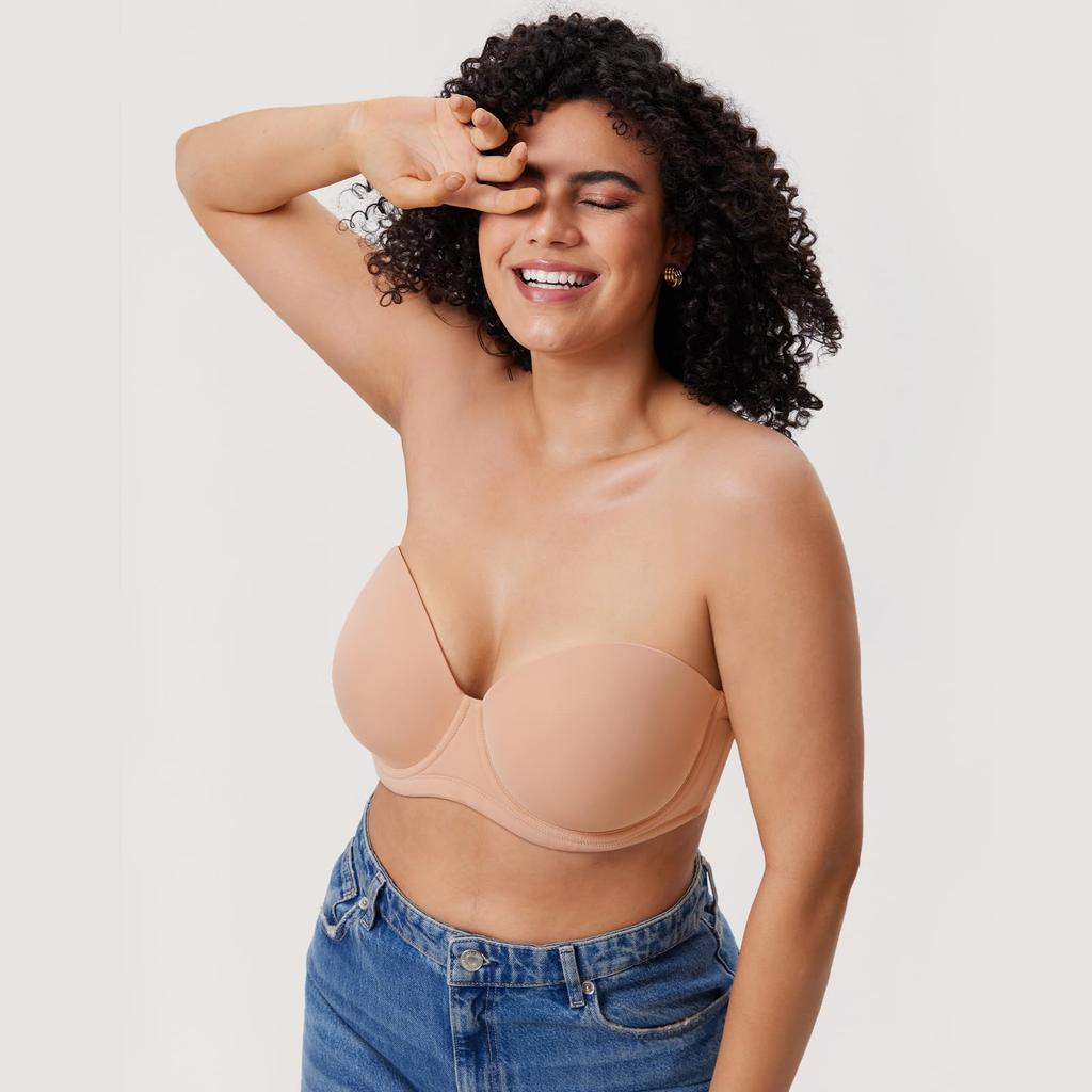 Strapless Bra for Molded Full Large Size Strapless Brushed G75 [DELIMIRA] Women, Wired, Cup, Bra, Bra, Beige,