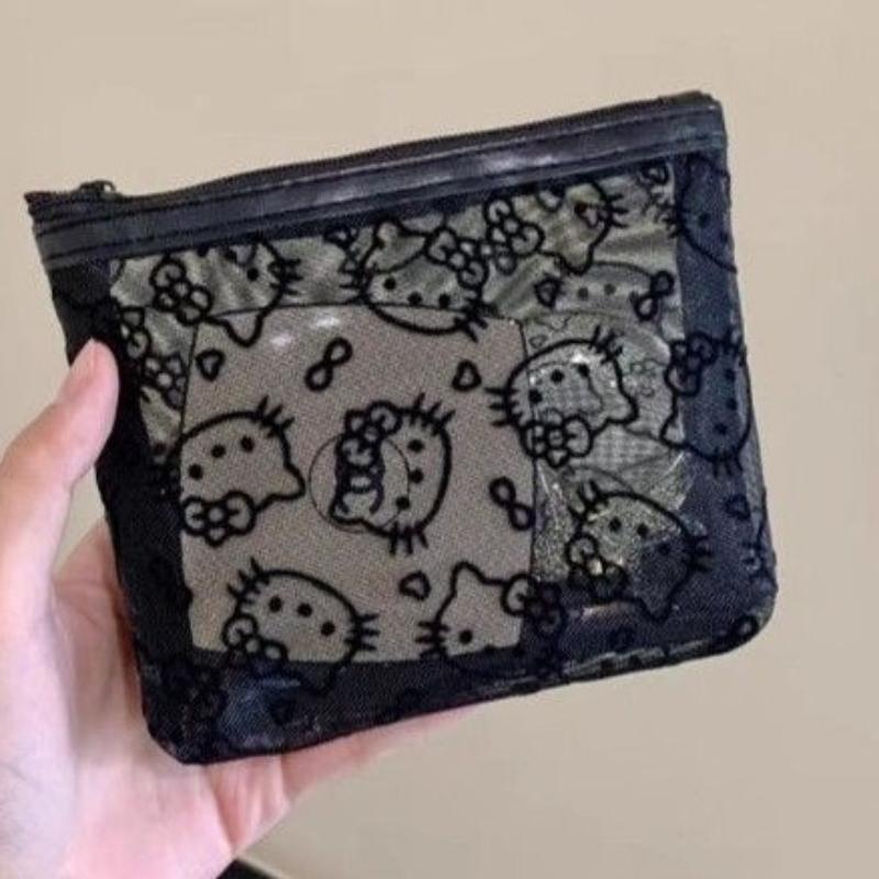 Sanrio Hello Kitty Сетчатый материал Сумка для хранения Портативная на молнии Кошелек для монет Креативная сумка для наушников Милая женская косметичка