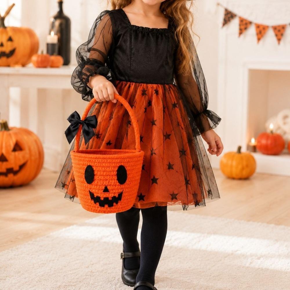 Woven Pumpkin Candy Bucket Halloween Theme Pumpkin Gift Basket Toys Basket  Party Decoration