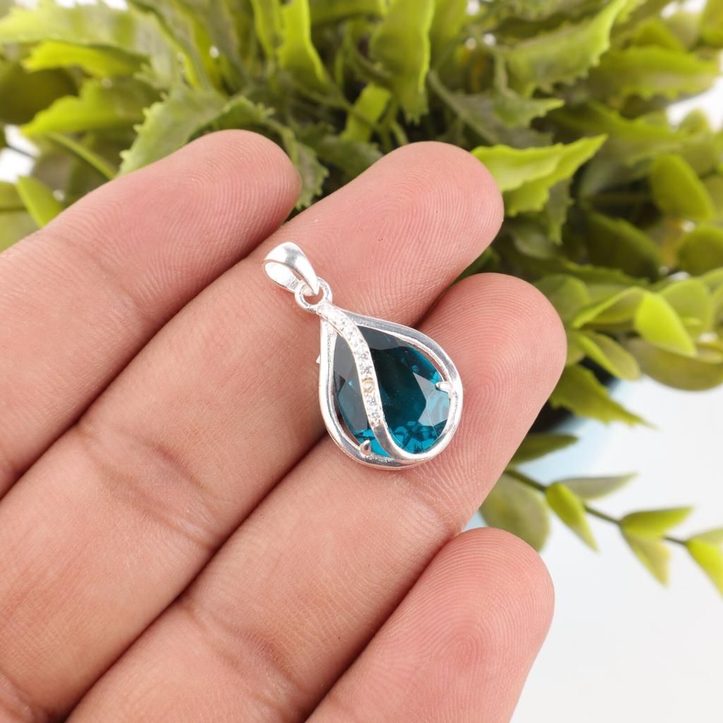 Blue Apatite Gemstone Zircon Pendant 925 Sterling Silver Jewelry Women Necklace CZP-7-2
