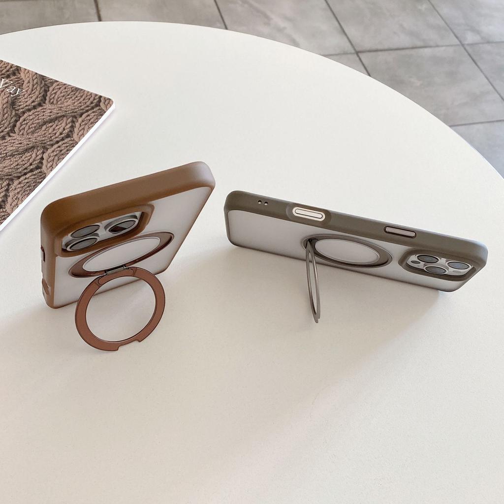 Подходит для Apple 16 Вращающаяся подставка Чехол для телефона, Магнитное притяжение IPhone15ProMax Матовое ощущение кожи Противоударный защитный чехол