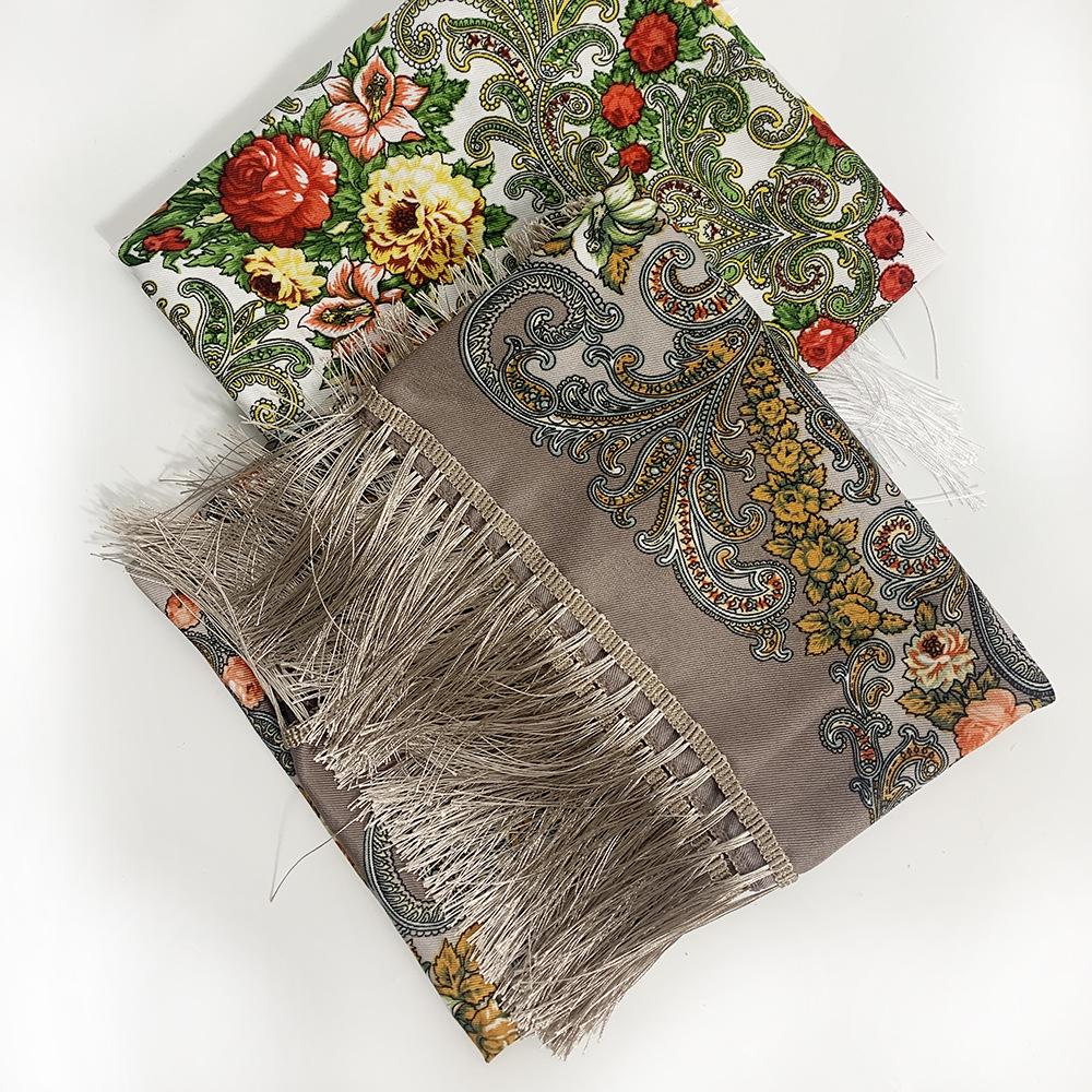 Женский этнический теплый шарф-шаль с принтом - Осенне-зимний квадратный мусульманский головной платок