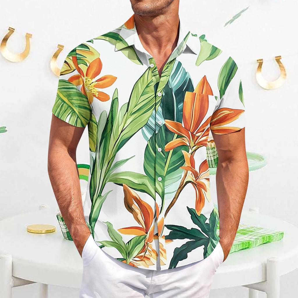 Men's Casual Short-sleeved Shirt Slim Fit Stylish Men's Hawaiian Print