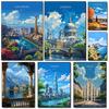 Modern Nordic Tourist City Abstract Cartoon Illustration Posters Prints Canvas Painting Wall Art Picture Living Room Home Decor