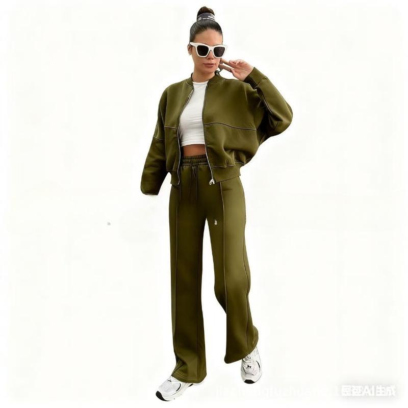 VEZFAA Женская мода повседневная весна осень однотонный принт длинный рукав О-образный вырез брюки брюки костюмы