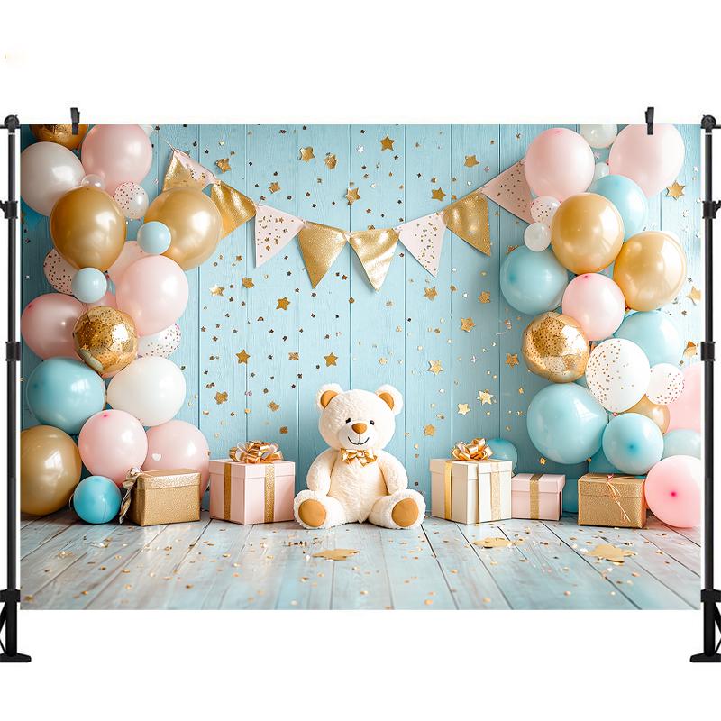 LS Happy Birthday Backdrop Photography Balloons Flower Bear Party Supplies Decor Child Baby Shower Photo Background Banner