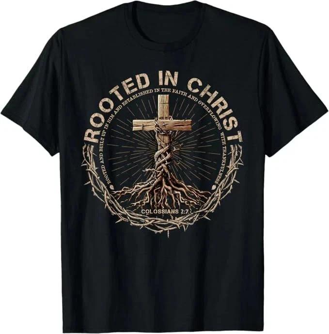 Rooted in Christ Shirt, Jesus Shirts, Christian Cross T- Shirt - All Size