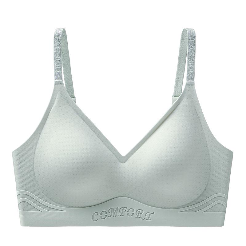 Breathable Seamless Bra: Semi-Fixed Cups, No Underwire, Side Bust Support, Integrated Lifting for Small Breasts.