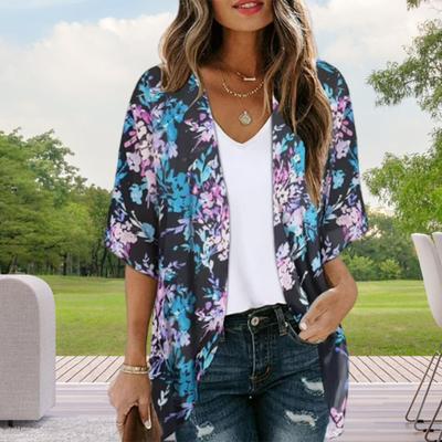 Женская шифоновая рубашка с V-образным вырезом и коротким рукавом с цифровым 3D-принтом, дышащий солнцезащитный кардиган, пальто с открытым передом, пальто средней длины