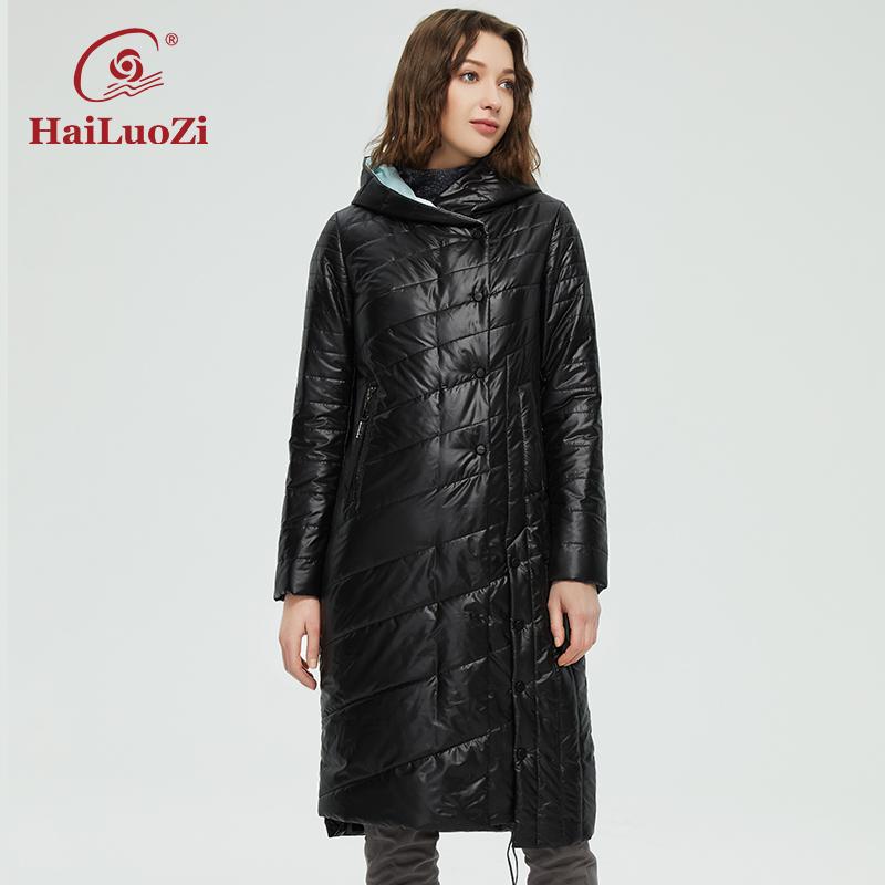 HaiLuoZi Новинка 2022 года, женская весенне-осенняя куртка, длинное пальто, женская повседневная парка с капюшоном и поясом до колена, неровный подол, 73