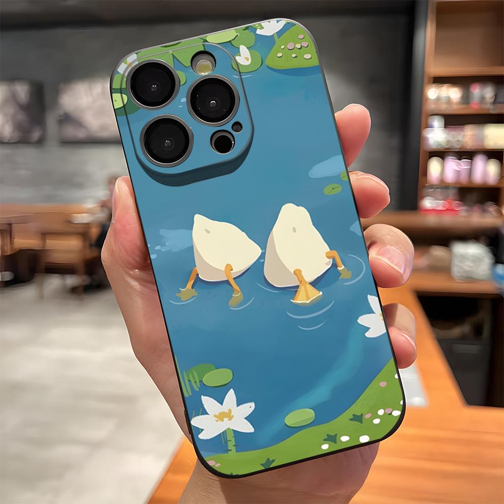 Милый Мультяшный Утенок Чехол для Телефона Для IPhone 17 Pro Max 15 Pro 16 14 Plus 12 13 Mini 11 Pro Ударопрочный Мягкий Чехол