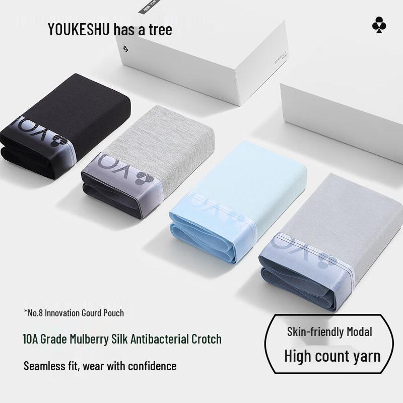 YOUKESHU Men's Modal Silk Blend Boxer Briefs (4-Pack)