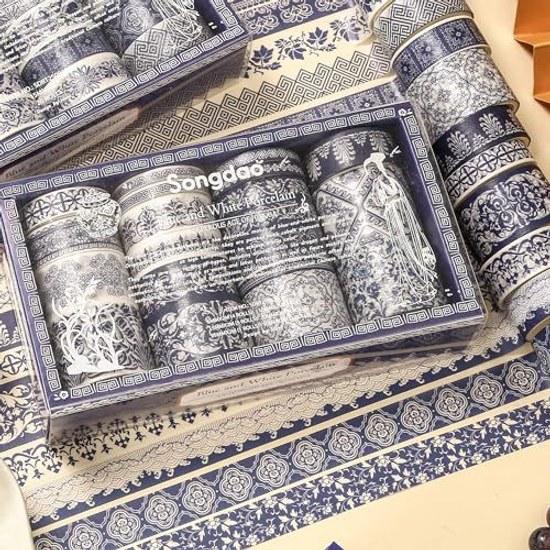 Washi tape Aohakushi series Traditional Chinese ceramic pattern design 20 rolls 19 set Blue white porcelain floral cloud checkered Ideal planners DIY