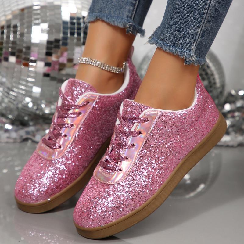 2025 Women's Sneakers Luxury Sequined Casual Shoes Outdoor Vulcanized Shoes for Women Lace Up Flats Zapatillas De Mujer
