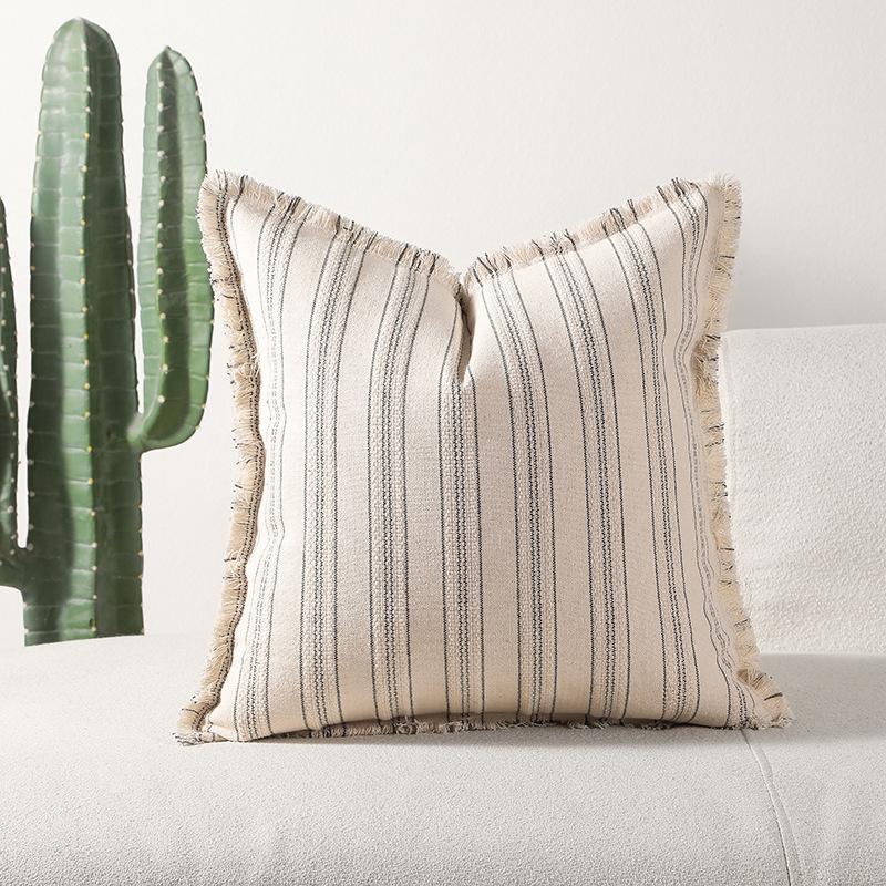 Новый стиль Полиэстер-хлопок Полосатый Пряжа-окрашенный Жаккардовый Подушка Подушка Чехол для подушки с бахромой
