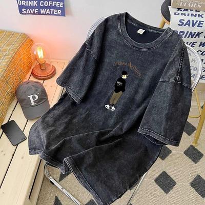 Мужская футболка в стиле ретро в американском стиле из стираного хлопка с коротким рукавом