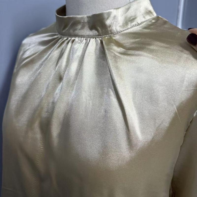 Элегантные винтажные свободные рубашки с воротником-стойкой и рукавами-фонариками для женщин, модные топы, однотонные повседневные блузки, женская одежда, простая офисная женская рубашка 26398