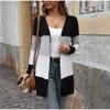 Color Blocked Women's Knitted Sweater for Autumn and Winter Mid To Long Casual Thick Cardigan