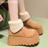Ботильоны женские на меховой платформе, замшевые короткие, плюшевые, на среднем каблуке, хлопковые туфли, тренд 2025 года, теплая повседневная зимняя обувь, новые женские ботинки