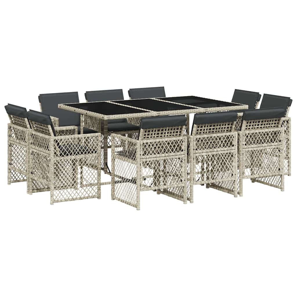 11 Piece Outdoor Dining Set with Cushions Light Grey Poly Rattan