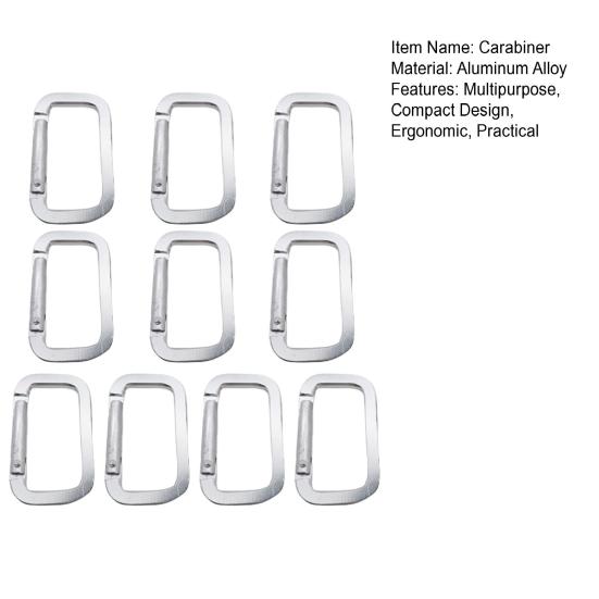 10 шт. Кемпинговые карабины, Походные застежки, Прочные пряжки, Компактные портативные многофункциональные сверхпрочные брелоки, Металлические квадратные карабины