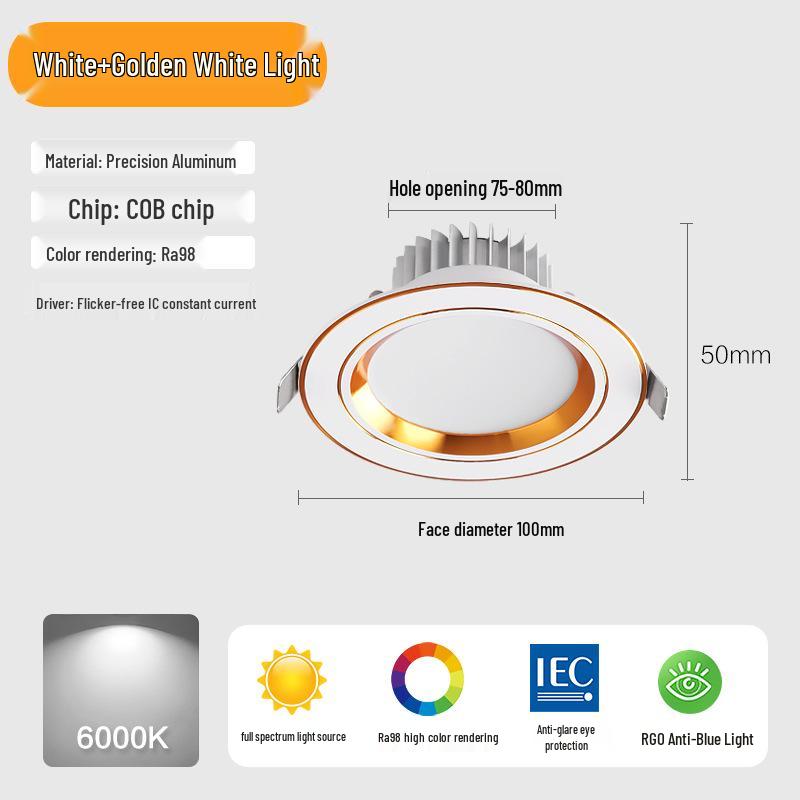 Three-Color Downlight Recessed Ceiling Spotlight for Living Room