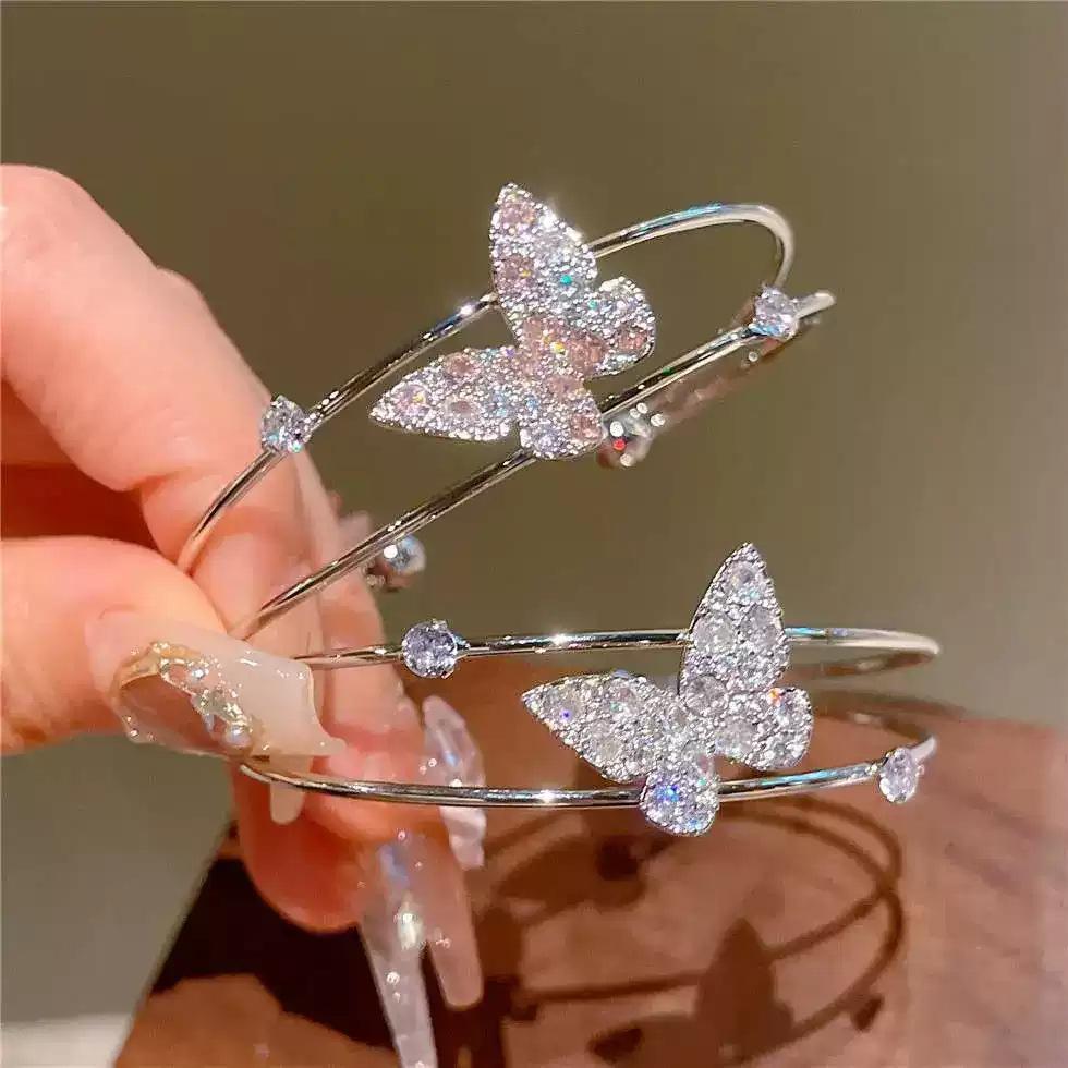 Super Flash Double-layer Butterfly Opening Bracelet, High-end Sense Fashion Light Luxury Temperament Bracelet, Simple and Versatile Jewelry Women