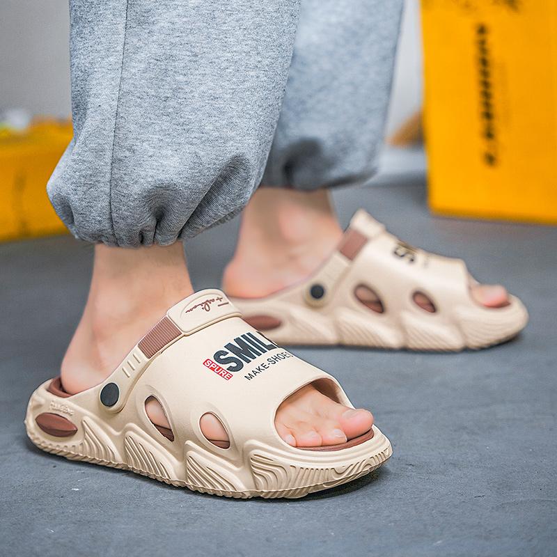 38-45 Men's Plus Size Fashionable One Line Mop Home Casual Slippers Beach Sandals Outdoor Two-piece Slippers