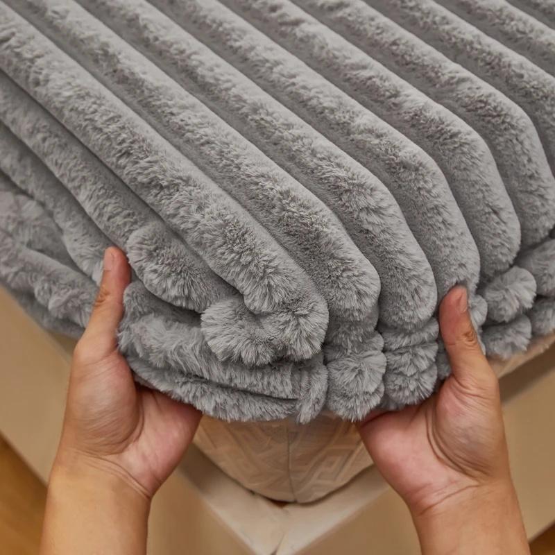 3шт/1комплект (1xПростыня+2xНаволочки)Зимний теплый бархатный чехол для матраса, плюшевая утолщенная домашняя простыня на резинке, флисовая роскошная двуспальная простыня